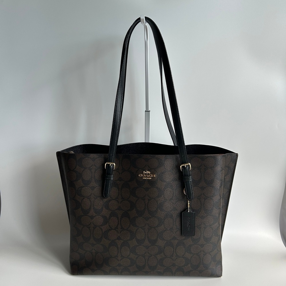 Coach Mollie Tote Black Graphite Signature Canvas Shoulder Bag CV967